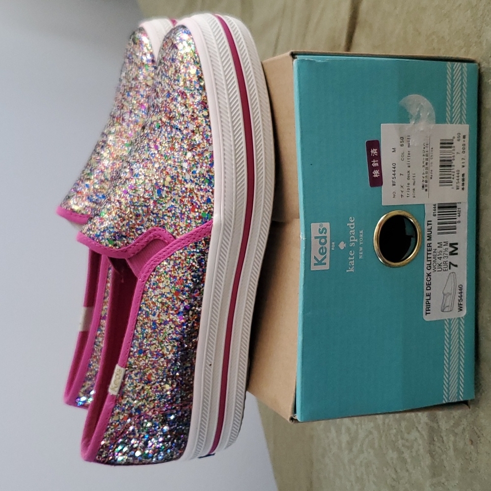 NIB kate spade for keds 7 glitter slip on
